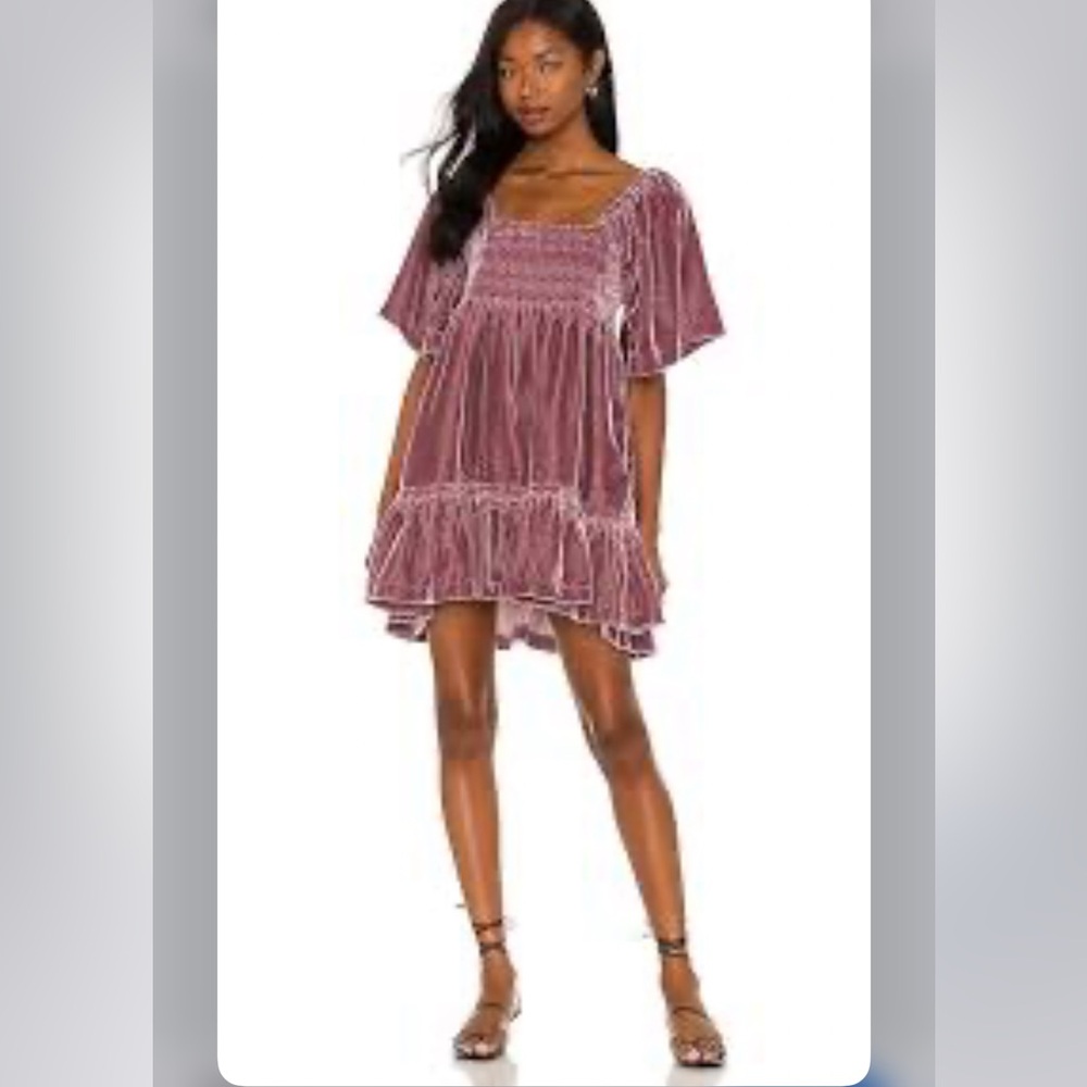 Free People Velvet Whimsigoth Smocked Boho Ruffled Dress